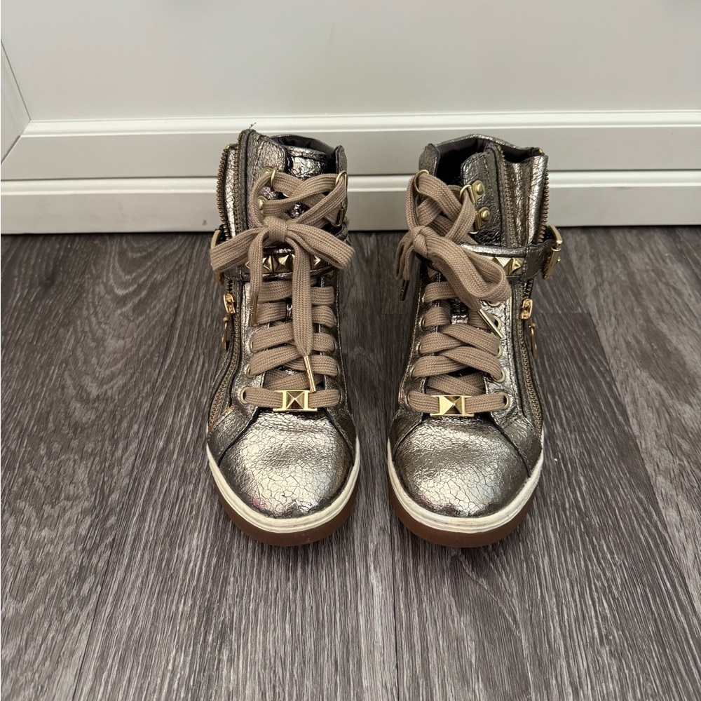 Michael Kors Metallic High-Top Sneakers with Gold Accents Size 5